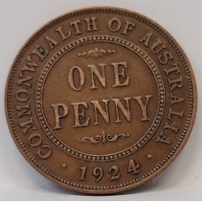 AUSTRALIA 1924 . ONE 1 PENNY . ERROR . VARIETY . SOFT DIE PRESS 